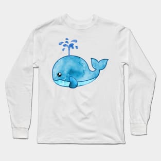 Watercolor Blue Whale Long Sleeve T-Shirt